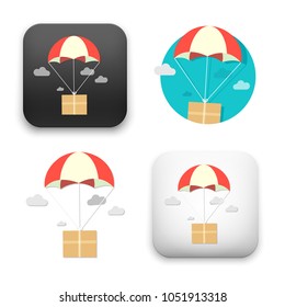 flat Vector icon - illustration package flying down from sky with parachute, delivery service concept