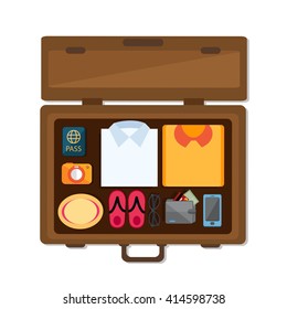 flat Vector icon - illustration of Packed suitcase for holiday icon isolated on white