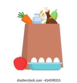 flat Vector icon - illustration of Paper package with fresh healthy products
