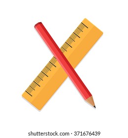 flat Vector icon - illustration of Pencil and ruler icon isolated on white