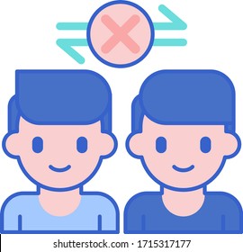 Flat vector icon illustration of people avoiding contact with each other. Social and physical distancing. Disease prevention concept.