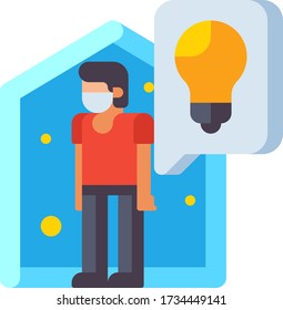 Flat vector icon illustration of quarantine tips. A male doing self-isolation at home during virus outbreak.