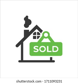 Flat Vector Icon Illustration Of Real State Sign. Home Sold Sign.