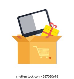 flat Vector icon - illustration of shopping box icon isolated on white