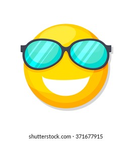 flat Vector icon - illustration of smiley face with sunglasses icon isolated on white