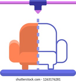 Flat Vector Icon Illustration Of Sofa Rapid Prototyping Using 3D Printer