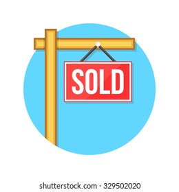 flat Vector icon - illustration of sold sign isolated on white