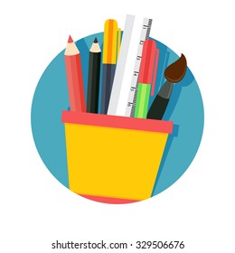 flat Vector icon - illustration of stationery set isolated on white