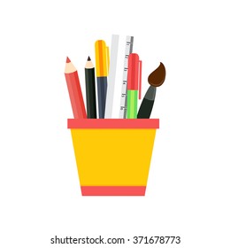 flat Vector icon - illustration of stationery set isolated on white