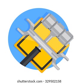 flat Vector icon - illustration of tool and sign isolated on white