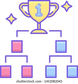 Flat vector icon illustration of tournament bracket with trophy