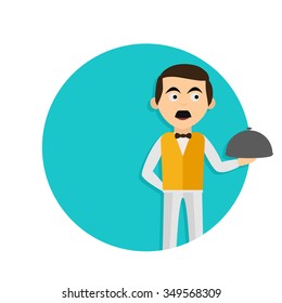 flat Vector icon - illustration of waiter icon isolated on white