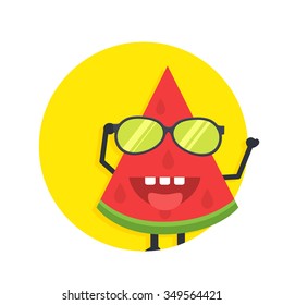 flat Vector icon - illustration of watermelon character icon isolated on white
