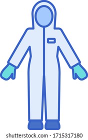 Flat vector icon illustration of whole-body hazmat protective suit. Coronavirus disease prevention.