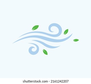 flat Vector icon - illustration of wind and green leaf icon isolated on white. ecology concept