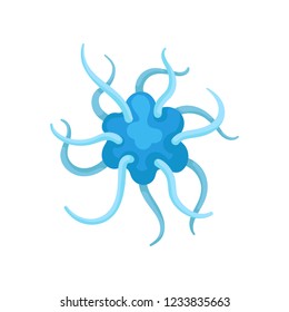 Flat vector icon of influenza virus. Biology microorganism under microscope. Science and microbiology theme