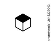 A flat vector icon of an isometric cube with its top face filled solid black, indicating selection. Other faces outlined. Monoline style. Isolated on white.