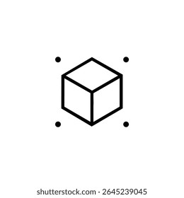 A flat vector icon of an isometric cube outline with four external dots suggesting a bounding box or non-visible corners. Monoline style.