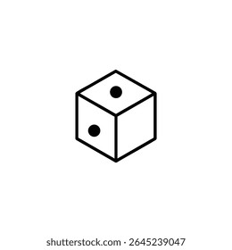 Um ícone vetor plano de um contorno de cubo isométrico com três pontos pretos preenchidos em vértices-chave, renderizados em um estilo preciso de linha monóloga. Isolado no branco.