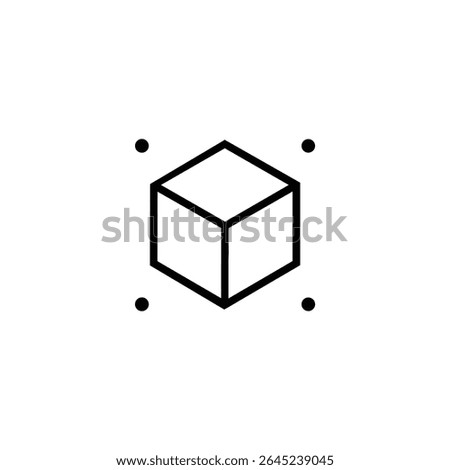 A flat vector icon of an isometric cube outline with four external dots suggesting a bounding box or non-visible corners. Monoline style.