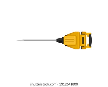 Flat vector icon of jackhammer with steel drill bit. Modern power tool. Electric hammer drill