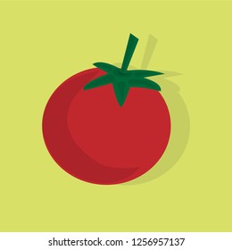 Flat vector icon of juicy red tomato. Healthy food. Natural and fresh farm product. Element for ketchup packaging 
