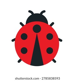 A flat vector icon of a ladybug featuring a vibrant red body with dark spots and simple geometric design elements.
