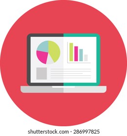 Flat vector icon of Laptop with Graph & Market Status for Mobile & Computer
