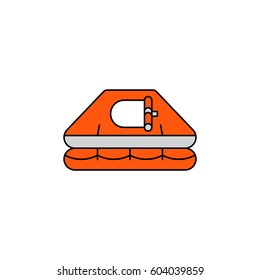 Flat vector icon Life raft in cartoon style isolated on white background. Orange raft equipment for rescue of drowning