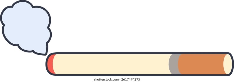 Flat vector icon of a lit cigarette with smoke. Minimal and bold outline style for health, smoking, or warning concepts