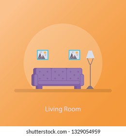 Flat vector icon, living room.