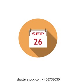Flat vector icon with long shadow effect in stylish colors of web design objects, business, office. Calendar.
