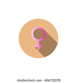 Flat vector icon with long shadow effect in stylish colors of web design objects, business, office. Venus.