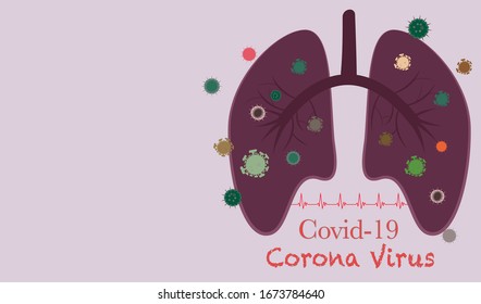 Flat vector icon of lung infected with corona virus or covid-19 virus isolated on light color background, flat vector for web and graphic design, space for text and design