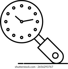  Flat Vector Icon of Magnifying Glass with Clock for Time Tracking or Scheduling Search Design