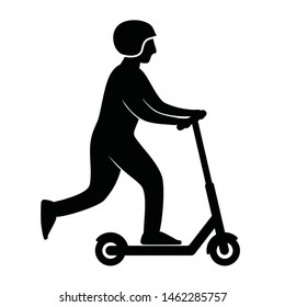 Flat vector icon of a man riding on an electric kick scooter