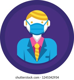 Flat vector icon of man wearing medical mask, sick concept illustration