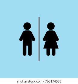 Flat vector: icon of a man and a woman on a blue background. Isolated toilet sign. Black figures. A simple geometric contour.