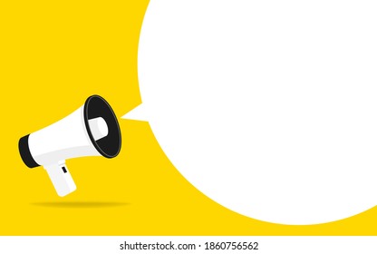 Flat vector icon of megaphone with white bubble for social media marketing concept.
