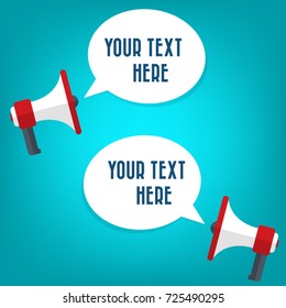 Flat vector icon of megaphones with white bubbles for social media marketing concept