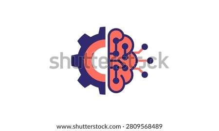 A flat vector icon merging a gear and a brain-like node pattern to represent AI-driven workflow automation, transparent background, ideal for business technology and process innovation concepts.