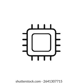 Flat vector icon of a microchip with a core and casing. Symbolizes processors, semiconductors, electronics, computing power, hardware design, or IoT devices.