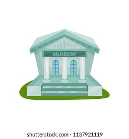 Flat vector icon of museum building exterior with title and columns. Architecture theme. Element for mobile app or city map