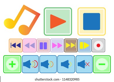 flat vector icon of music sign, play, pause, stop, forward, backward, record, mute, set, party or entertainment concept