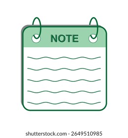 Flat Vector Icon of Notebook or Note Page with Spiral Binding  Minimalist Memo Pad Illustration