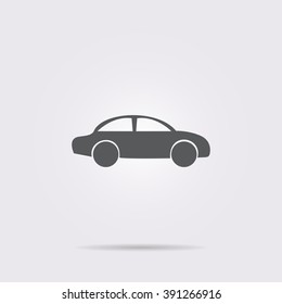 Flat vector icon. On a gray background with shadow. A car.