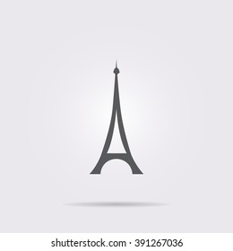 Flat vector icon. On a gray background with shadow. Eiffel Tower.