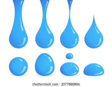 flat vector icon on a white background, falling drops of blue color with highlights, water drop