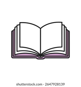 Ícone vetor plano de um livro aberto, simbolizando educação, leitura e literatura, estilo limpo e moderno