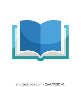 Ícone vetor plano de um livro aberto, simbolizando educação, leitura e literatura, estilo limpo e moderno
